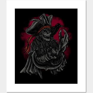 Skull pirate with claw hands crab crow friends Posters and Art